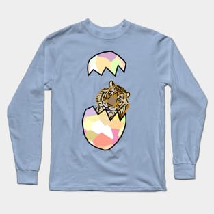 Tiger Popping Out of Funny Easter Egg Long Sleeve T-Shirt